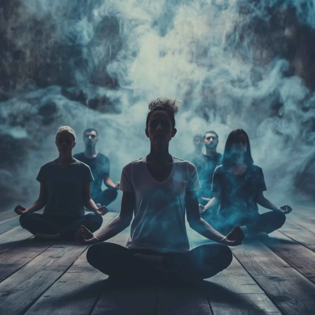 6 people meditating